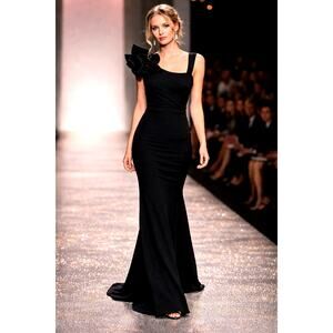 LuLu's Lucette Black Sleeveless Ruffled Mermaid Gown XS